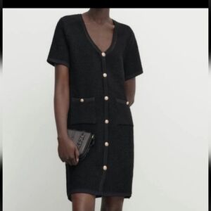Massimo Dutti Elegant Black Short Sleeve Dress